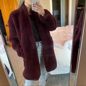 Abercrombie & Fitch Faux Fur Coat in Burgundy